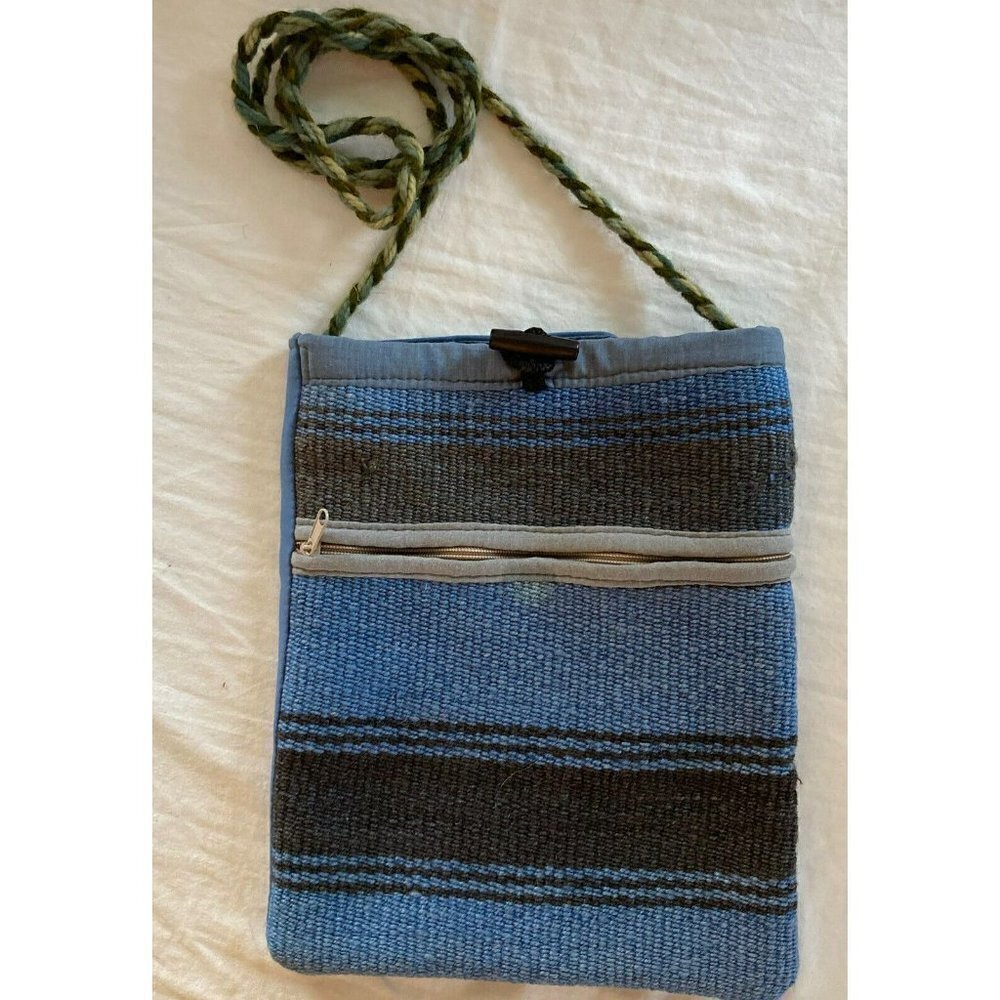 Bohemian Southwest Handbag Crossbody Tote Blue Gray Saddle Blanket Lined Hippie
